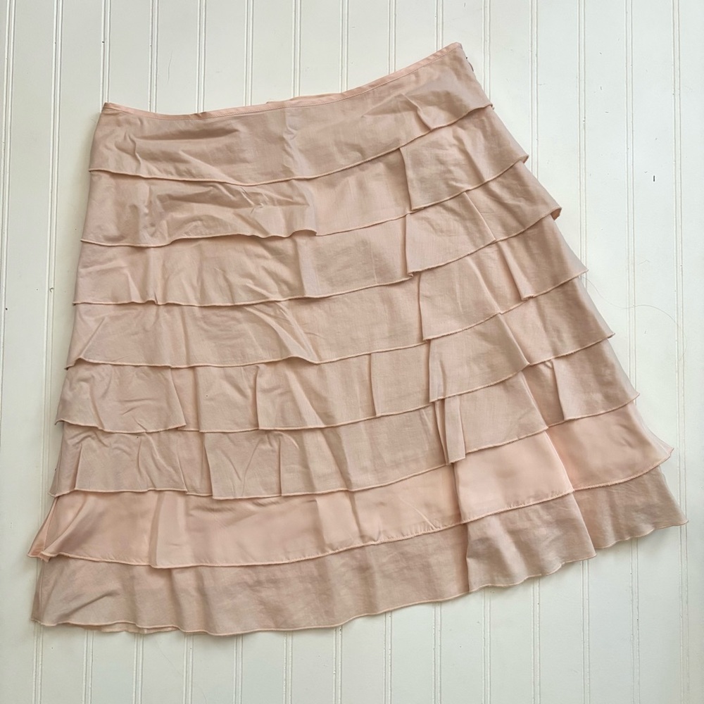 Anthropologie Fei Pale Pink Tiered Mini Skirt, Y2K, Layered Ruffles